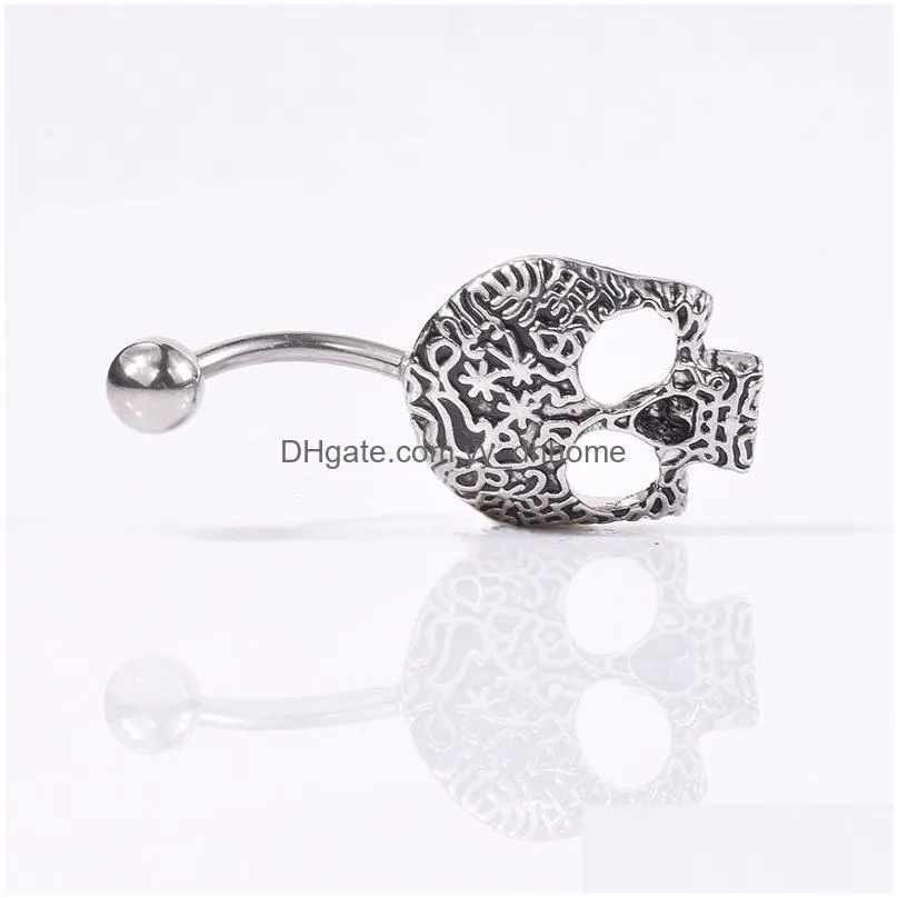 sexy wasit belly dance punk vintage skull body jewelry stainless steel navel bell button piercing dangle rings for women