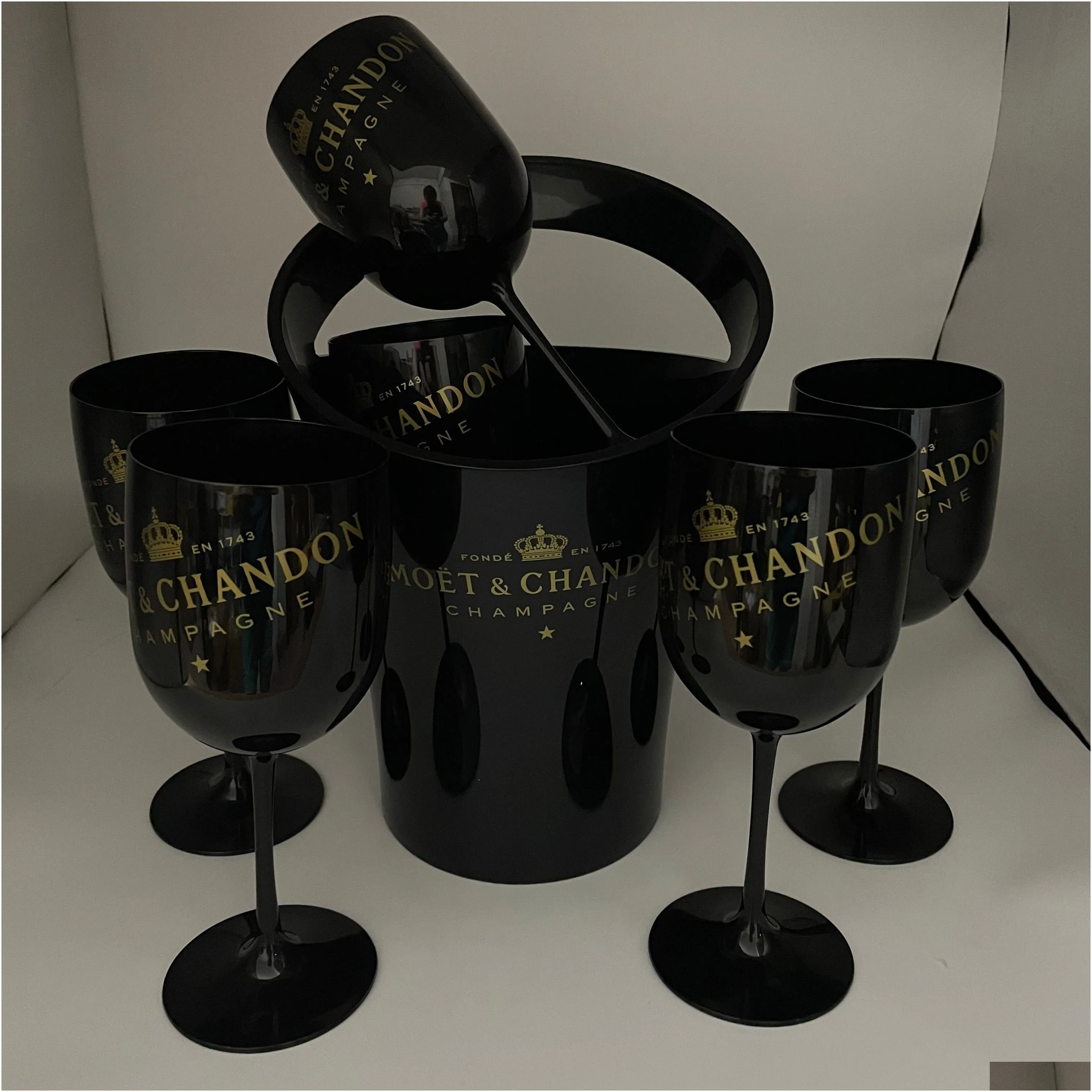 Mystery Black ice bucket and 6 moet glass for family party