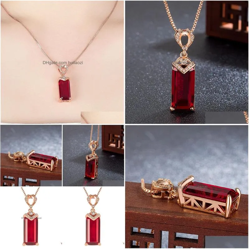 fashion atmosphere big ruby pendant trend big naked stone rectangular swiss red zircon crystal pendant clavicle chain necklace