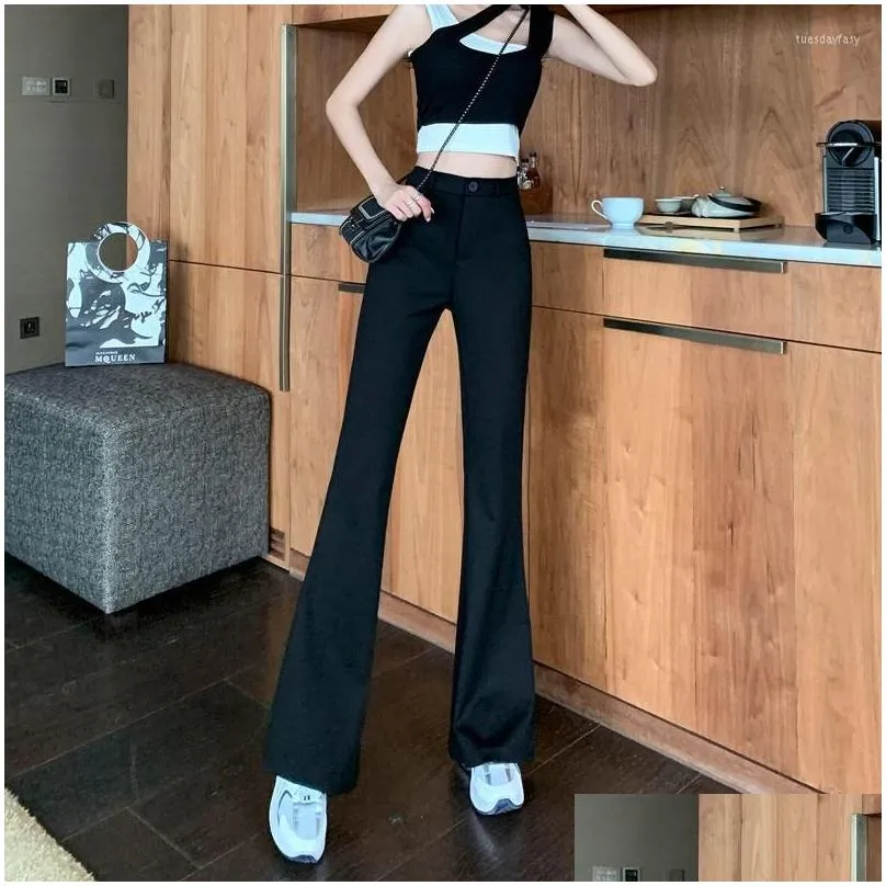 Women`s Pants Women`s 2023 Suits Fashion Casual Loose Slim Flare High Waist Office Lady Formal Straight Trousers Female C63