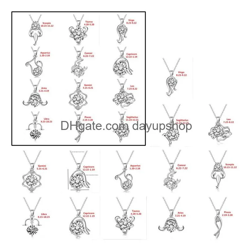 Pendant Necklaces 12 Constellation Zodiac Sign Necklace Horoscope Zircon Stainless Steel Jewelry Galaxy Libra Astrology Gift With Reta Dhftx