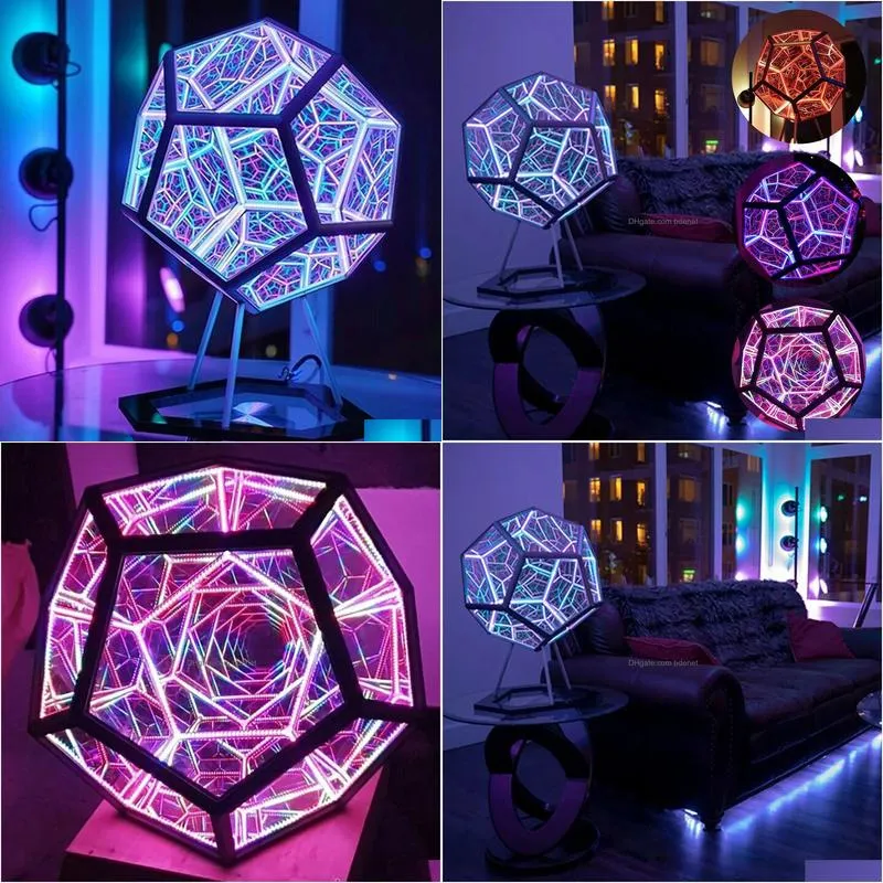 Decorative Objects & Figurines Christmas Infinite Dodecahedron Color Art Light Usb Charging Lamp Home Desktop Decoration Aesthetic Roo Dhnoi