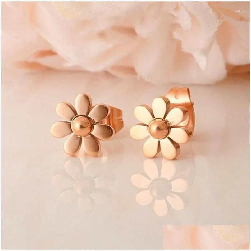 Stud Earrings Huitan Cute Small Daisy Flower Ear Piercing Two Metal Colors Available Delicate For Women Trendy Jewelry