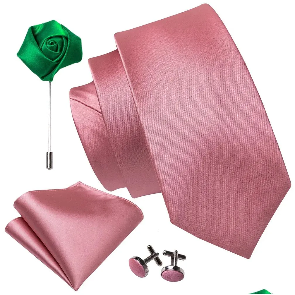 Neck Ties Fahsion Mens Wedding Tie Green Solid Silk For Men Gravat Handkerchief Cufflink Brooch Set Barry Wang Designer Fa 5261 23081 Dhkey