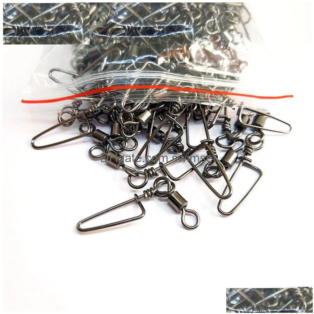 200 Pieces Fishing Rolling Swivel With Coast Lock Snap Stainless Steel Fish Swivels Saltwater Tackle Drop Delivery Dhohb