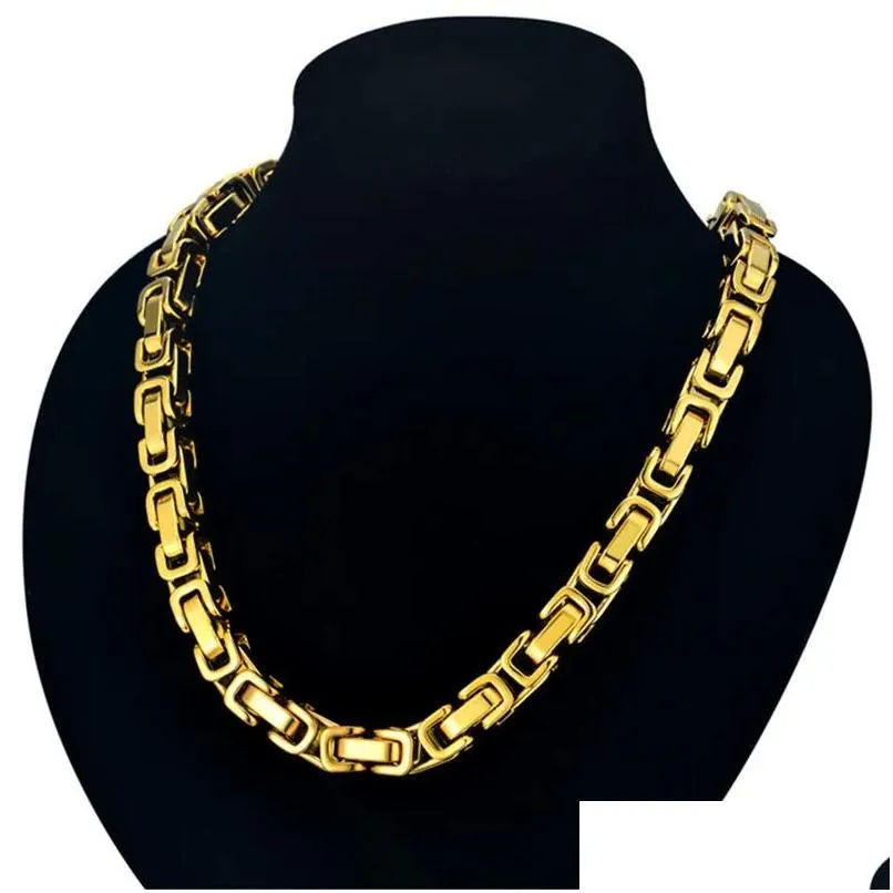 Hip Hop Byzantine Box Chain Set Golden Color Solid 14k Yellow Gold Jewelry Sets For Men/Women 2024 Hot Sale RU Necklace Bracelet