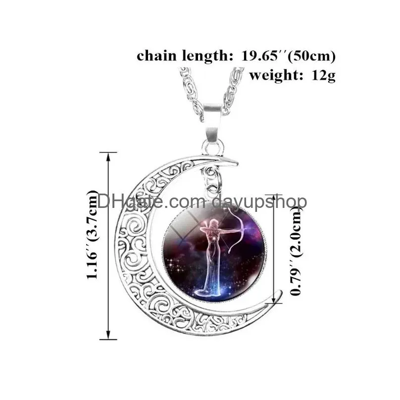Pendant Necklaces Time Gem Moon12 Constellation Zodiac Sign Necklace Horoscope Jewelry Galaxy Libra Astrology Gift With Retail Drop De Dhzy1