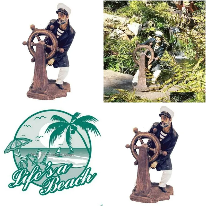 decorative objects figurines in old man the sea captain helm boat nautical beach large statue 230817