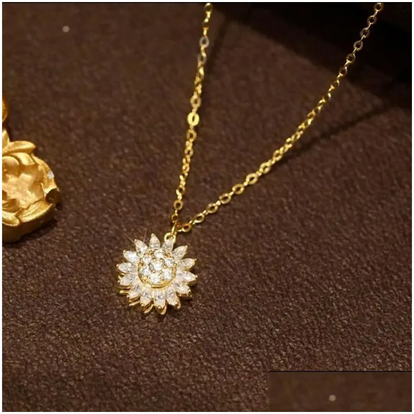 Navel & Bell Button Rings Fashion Rotating Sunflower Necklace Give Creativity 360 Non Stop Pendant Flower Banquet Wedding Jewelry Gif Dhj20