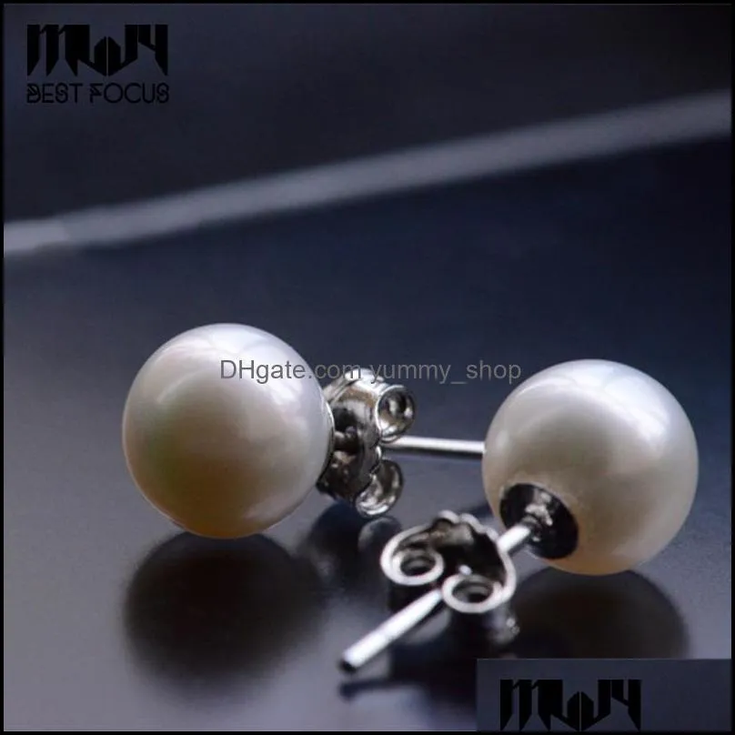 Stud Pearl Earrings 925 Sterling Sier 6-10 Mm White Freshwater Round For Women Wedding Jewelry Christmas Drop Delivery Dhgarden Dhxqw