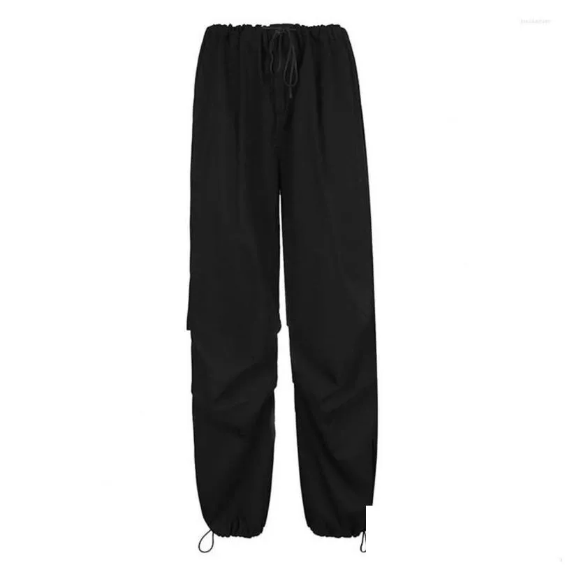 Women`s Pants Women Cargo Retro Gothic Streetwear Loose Low Waist Length Hip Hop Deep Crotch Elastic Lightweight Baggy Trousers