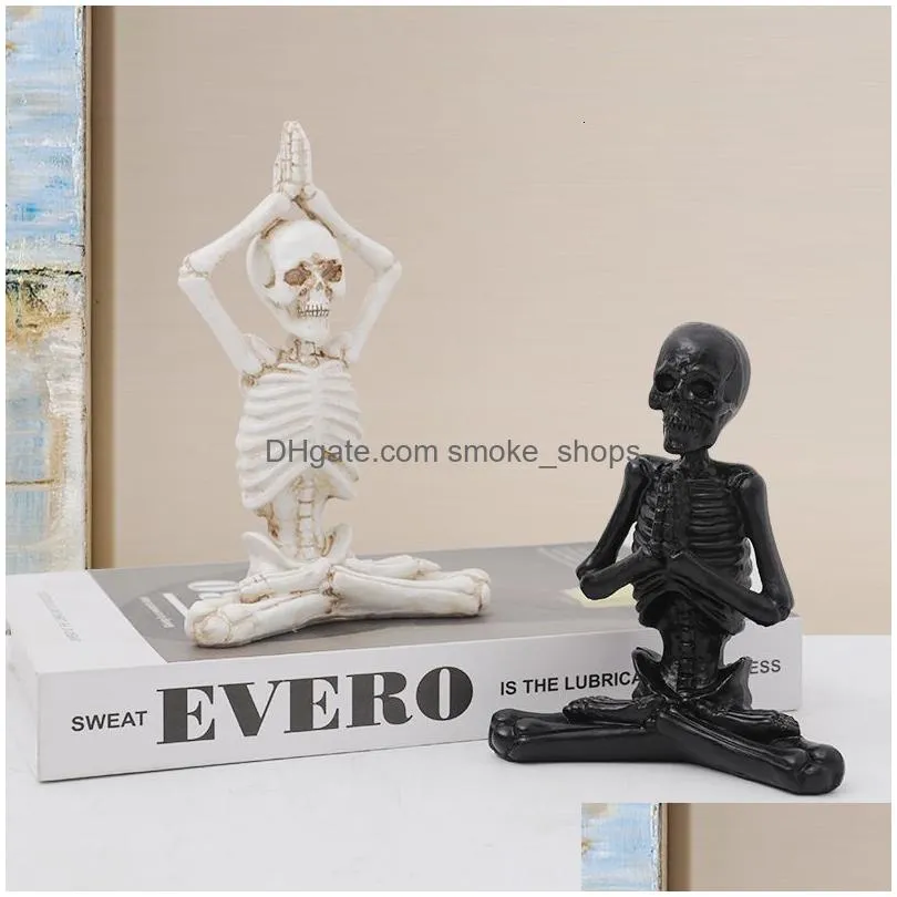 decorative objects figurines creative home decoration yoga skull statue gothic living room decor desk ornaments skeleton resin sculpture and gift