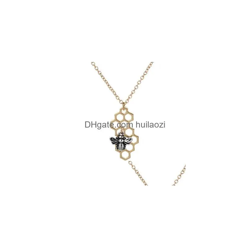 hive necklaces silver gold bee on the honeycomb necklaces pendants charm custom jewelery fashion animal geometric necklace