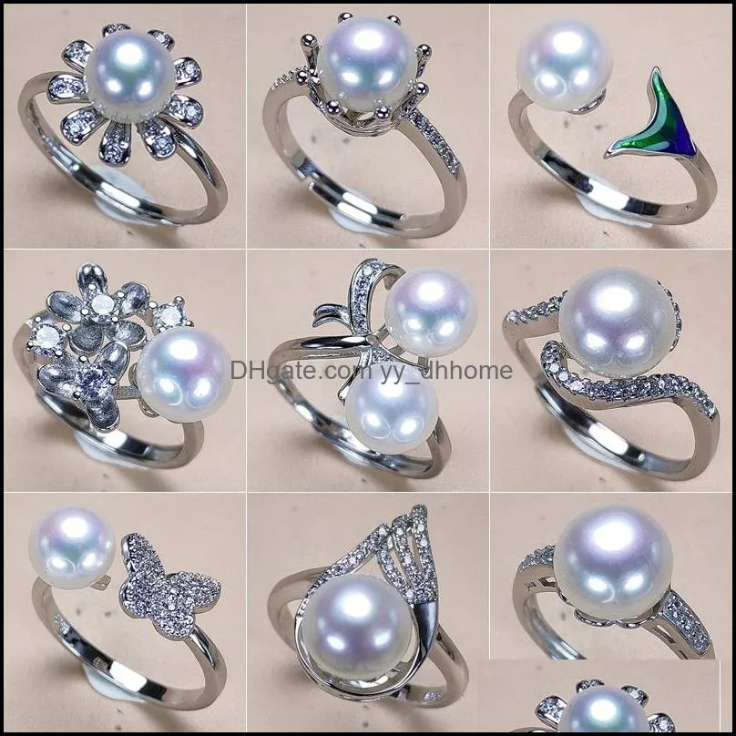 Jewelry Settings Pearl Rings Accessories Zircon Ring 925 Sier For Women Girl Adjustable Blank Need Diy Gift Drop Delivery Dhgarden Dhijk