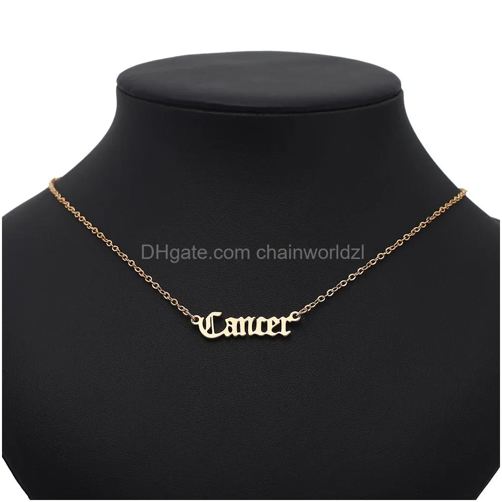 Pendant Necklaces Pure Copper Retro English Letters 12 Constellation Zodiac Sign Necklace Horoscope Zircon Jewelry Galaxy Libra Astrol Oto2C