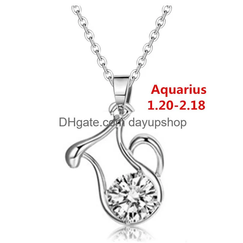 Pendant Necklaces 12 Constellation Zodiac Sign Necklace Horoscope Zircon Stainless Steel Jewelry Galaxy Libra Astrology Gift With Reta Dhftx