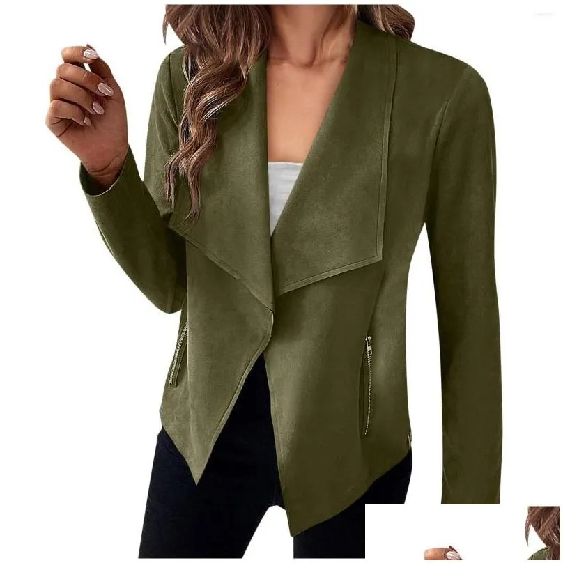 Women`s Jackets Womens Casual Moto Jacket Long Sleeve Zip Up Cropped Coat Outwear With Pocket