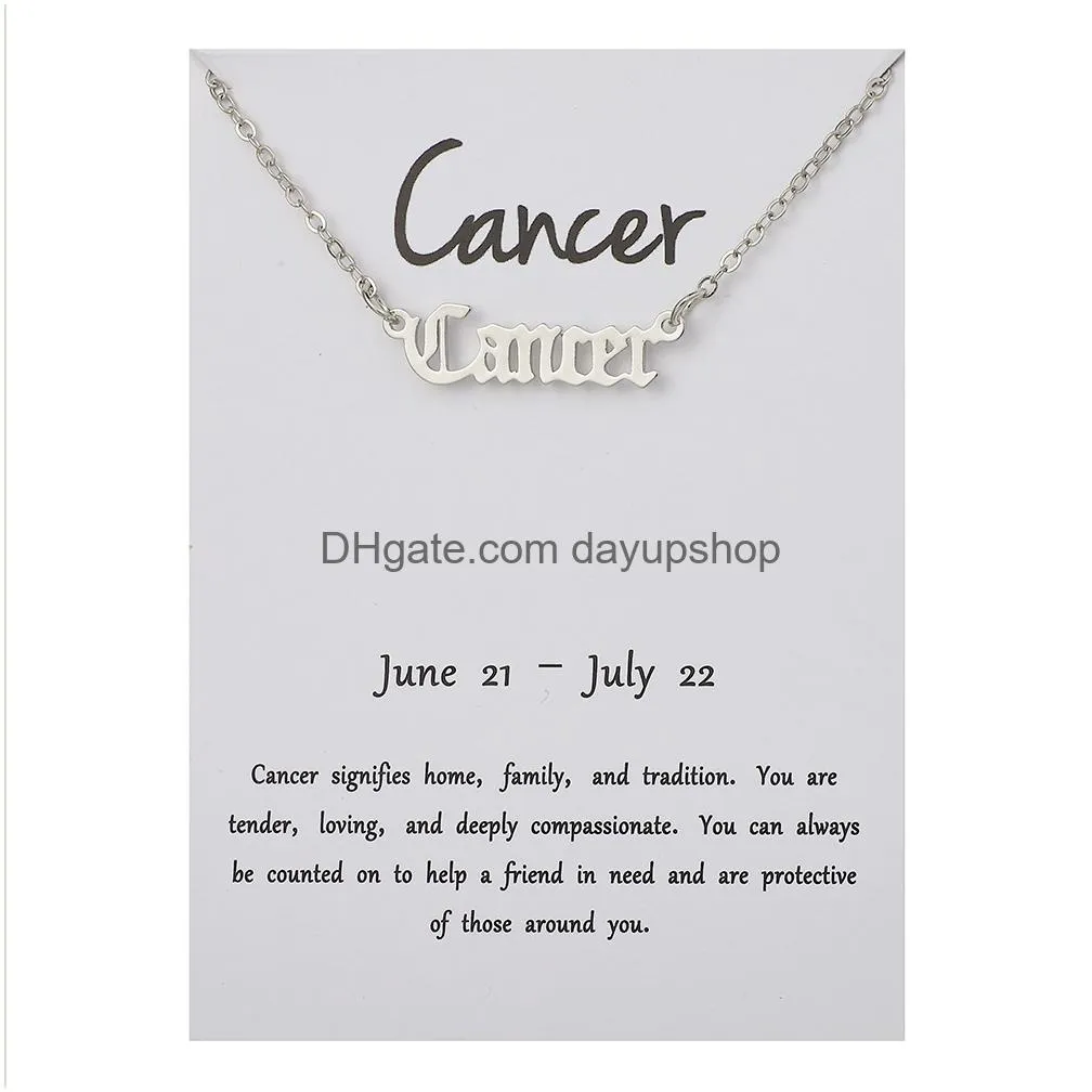 Pendant Necklaces Pure Copper Retro English Letters 12 Constellation Zodiac Sign Necklace Horoscope Zircon Jewelry Galaxy Libra Astrol Oti8Q