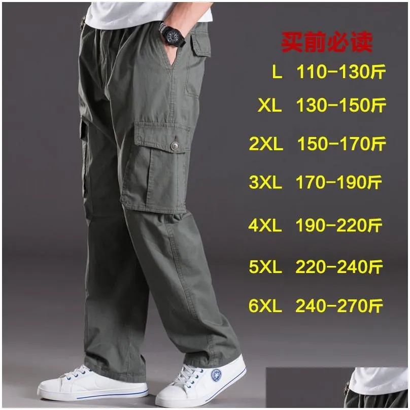 Men`S Pants Mens New Washable Casual With Mtiple Pockets And Fat Workwear Cotton Loose Large Elastic Waist Guy Drop Delivery Apparel Dhpui