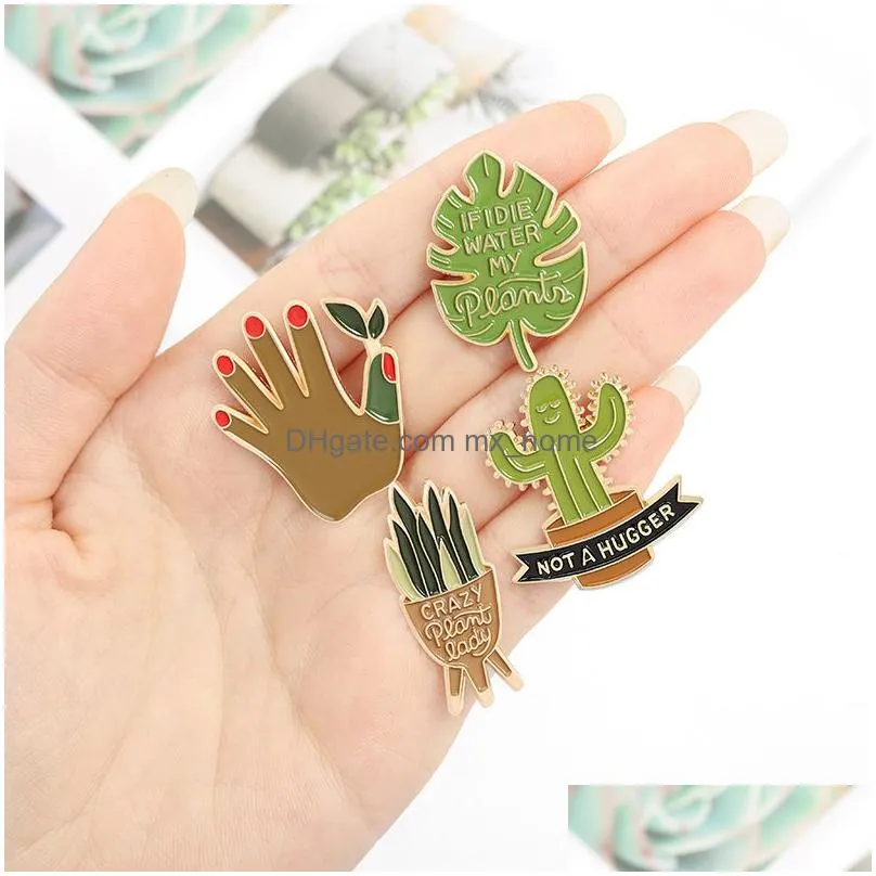 european cartoon potted plant brooches enamel alloy cactus aloe leaf pins for unisex children clothing  badge accessories wh2395