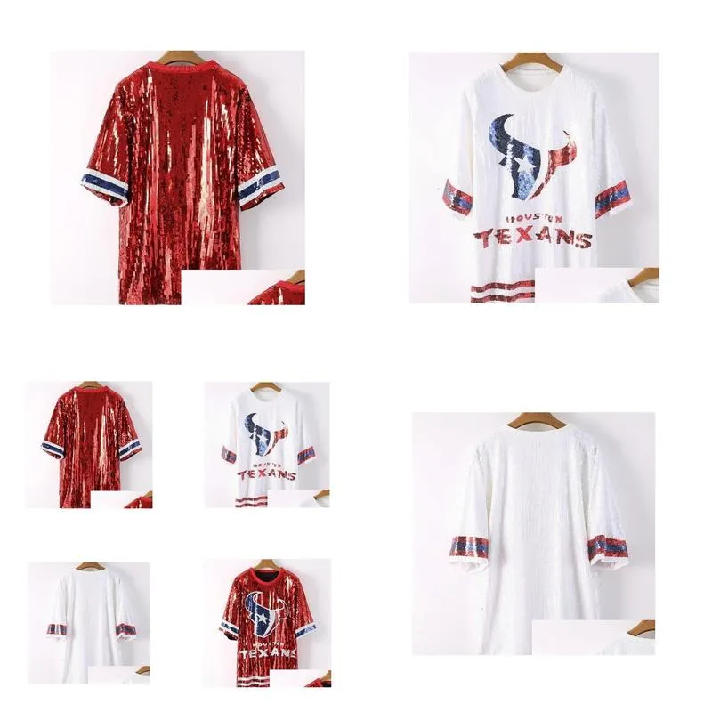 Women`S T-Shirt Womens High Quality Football Jersey Cheerleading Team Beaded Shirt Large Size Sequin Drop Delivery Apparel Clothing To Dhhtq