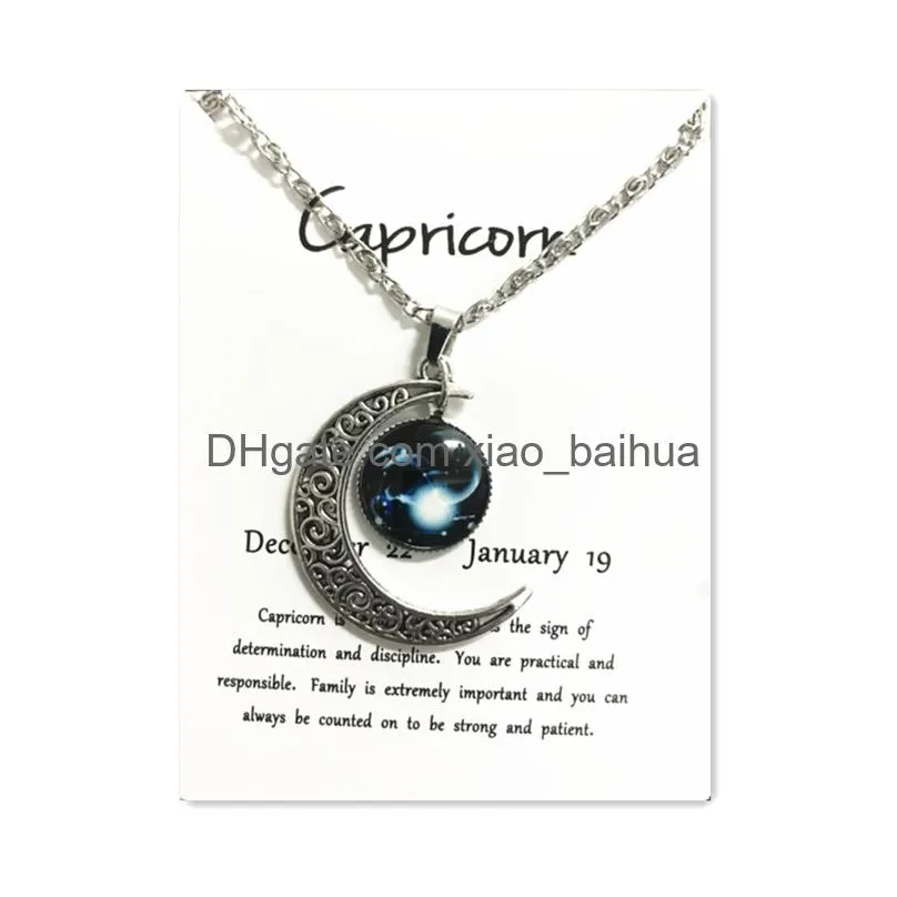 Pendant Necklaces Night Glow Retro Moon12 Constellation Zodiac Sign Necklace Horoscope Jewelry Galaxy Libra Astrology Gift With Retail Otapc