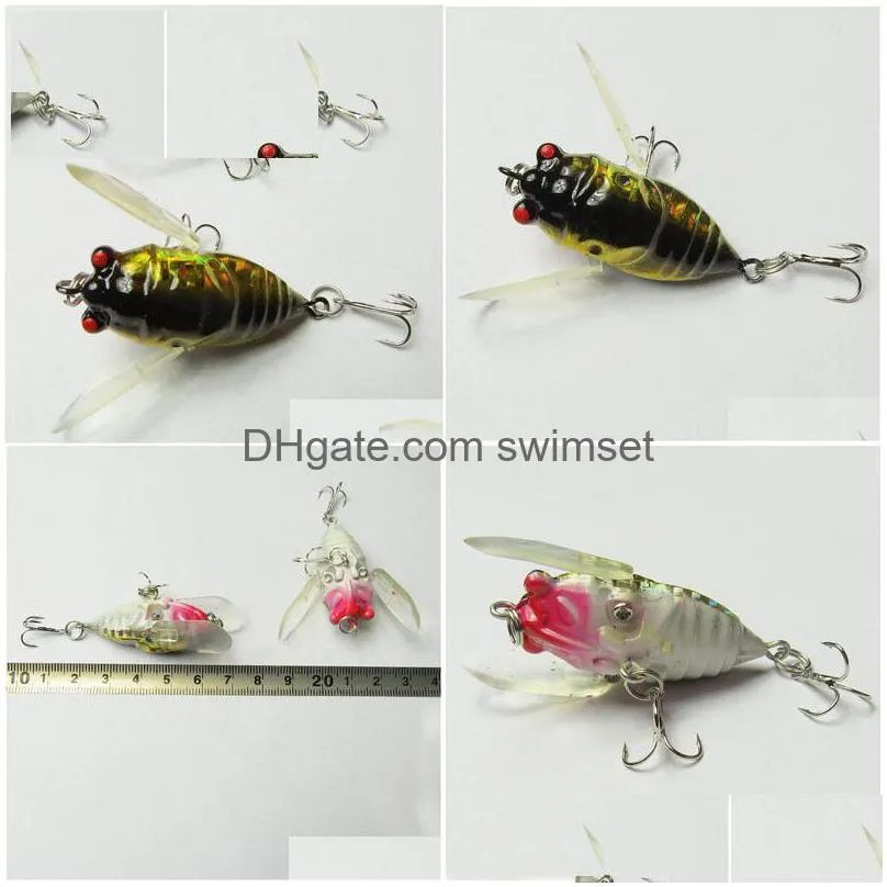 5Pcs Popper Cicada Fishing Insect Lures 4Cm/6G Artificial Hard Bait Pesca Poppers Topwater Float Carp Drop Delivery Dhmic