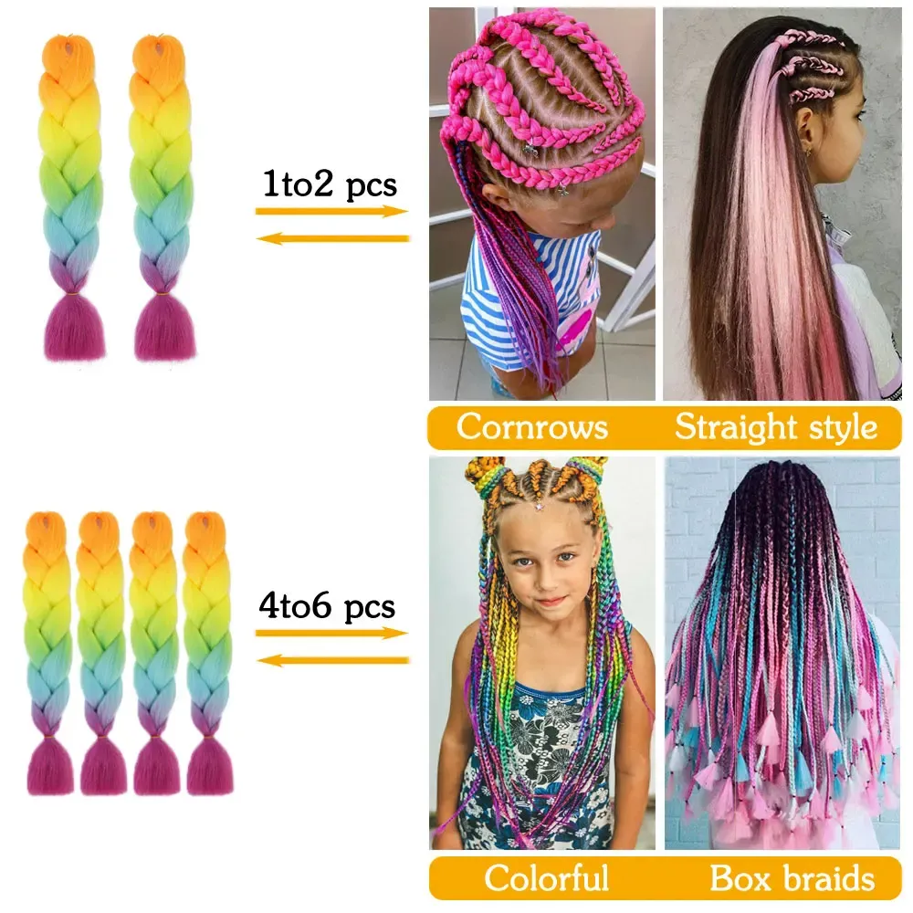 Jumbo Braiding Hair Rainbow Colors Extensions Fiber Mix Four Silky Colorful Braided Twist Hair Extensions Colored Synthetic Braids