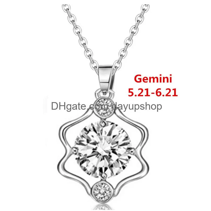 Pendant Necklaces 12 Constellation Zodiac Sign Necklace Horoscope Zircon Stainless Steel Jewelry Galaxy Libra Astrology Gift With Reta Dhb2O
