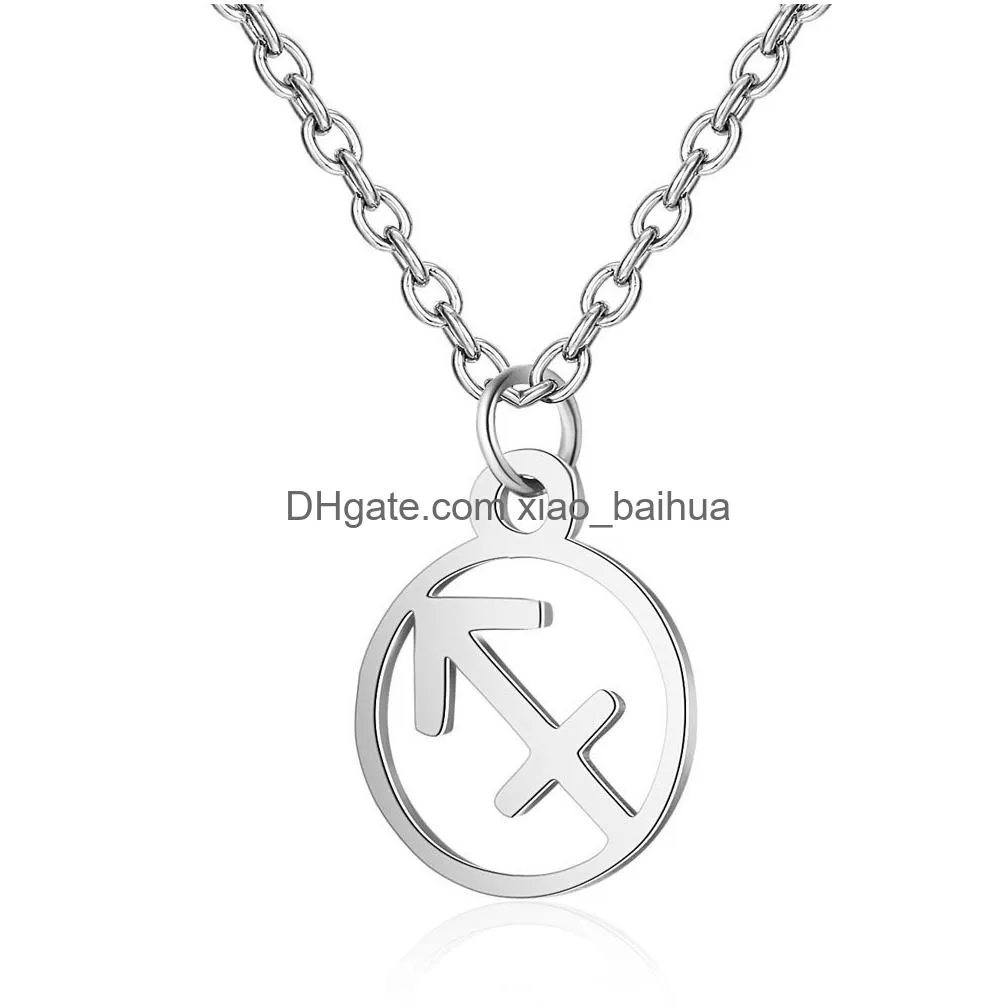 Pendant Necklaces Hollow Stainless Steel 12 Constellation Zodiac Sign Necklace Horoscope Jewelry Galaxy Libra Astrology Gift With Reta Otiza