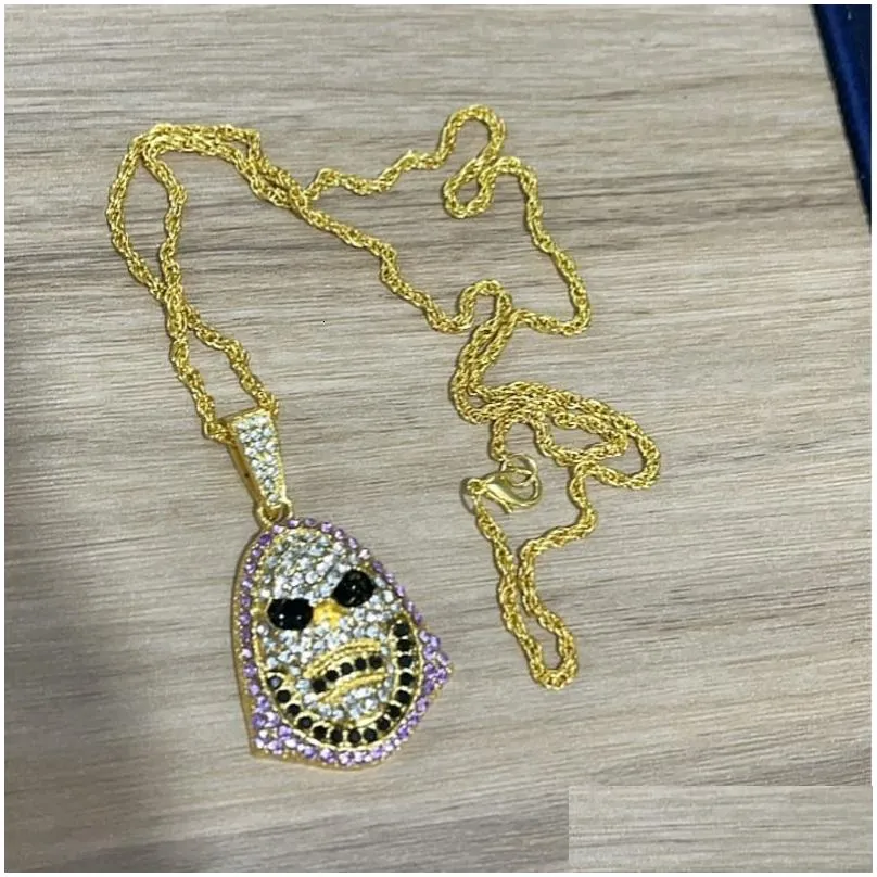 Pendant Necklaces New Fashion Iced Out Skeletor Necklace With Tennis Chain Copper Hip Hop Gold Sier Color Mens/Women Charm Jewelry Dro Dhtle