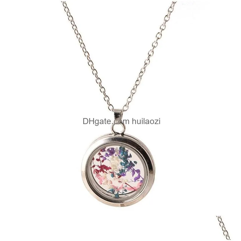 locket necklaces romantic crystal glass heart necklace floating locket dried flower plant pendant chain necklace
