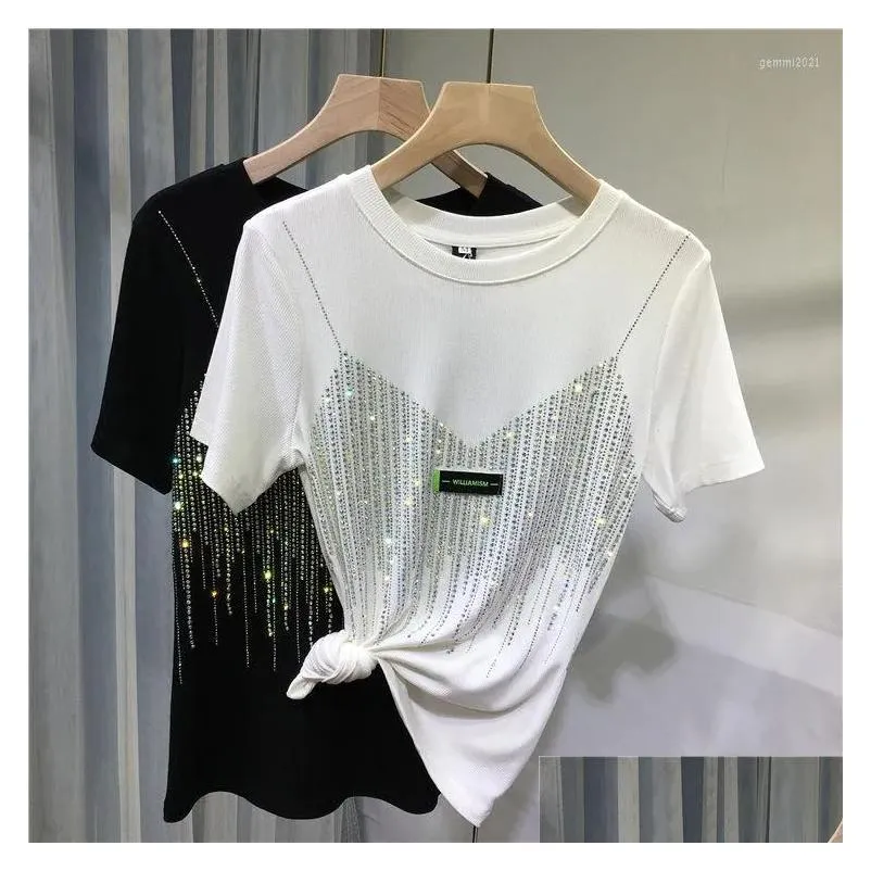 Women`s T Shirts 4XL Plus Size Chic Summer Diamond Short Sleeve Shirt For Women Casual Solid Color O Neck T-shirt Ladies Streetwear Tees
