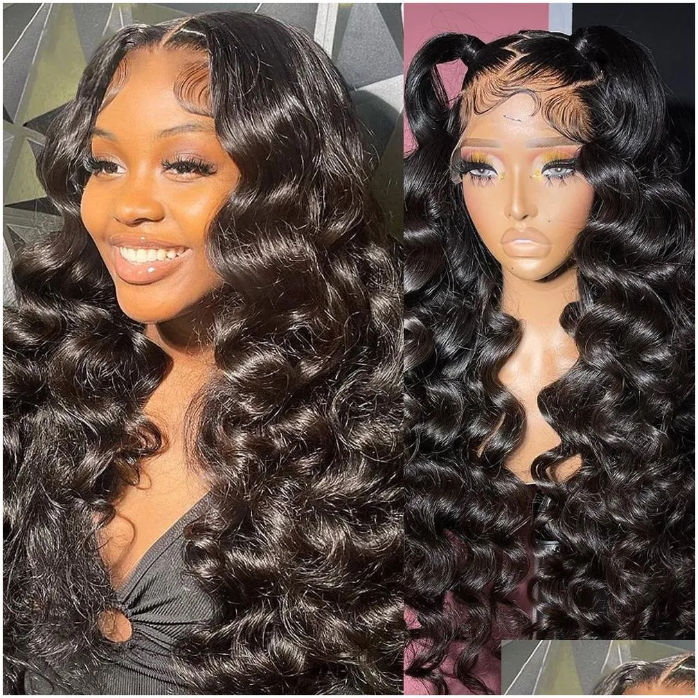 Loose Deep Wave Lace Front Human Hair Wigs for Women Black 13x4 Lace Frontal Wig Transparent HD Lace Glueless Synthetic Wig Pre