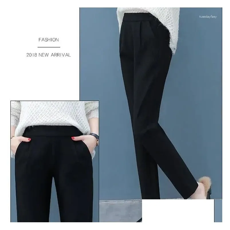 Women`s Pants Wool Pencil Autumn And Winter High Waisted Casual Fashion Suit Office Thick X464