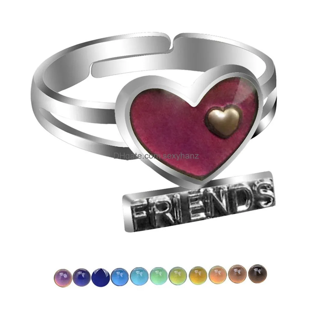 Other 10Pcs Fashion Woman Lovely Heart-Shaped Lovers Mood Ring Change Color Drop Delivery Jewelry Body Dhkok