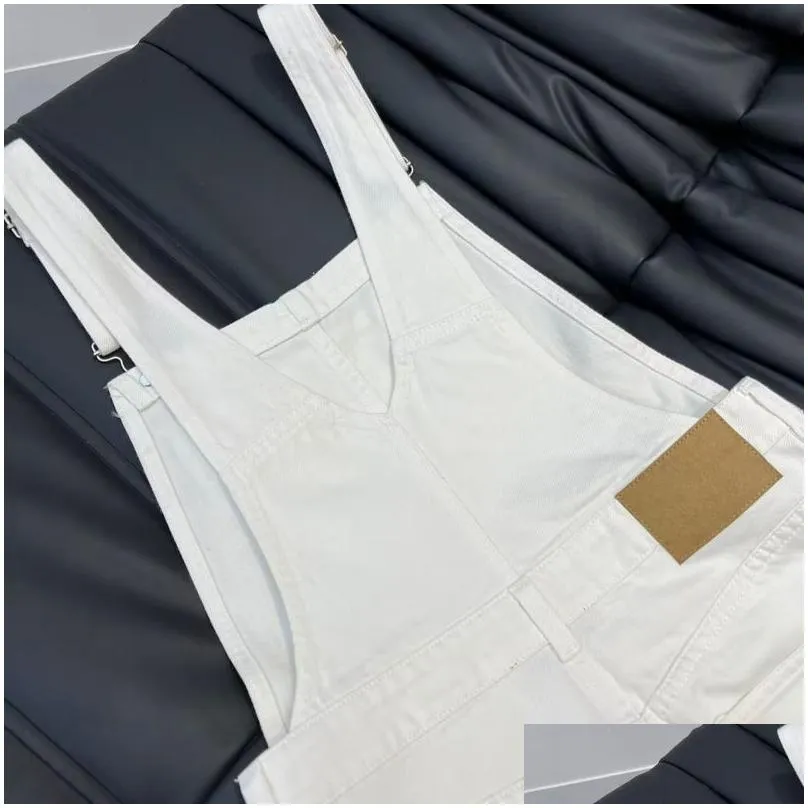 Fashion Designer Overalls Women`s Summer White Black Denim Clothings Casual Style for Vocations 26644