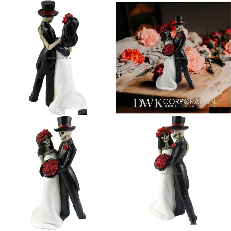 decorative objects figurines handpainted day of the dead dancing skeleton couple halloween gothic lovers romantic bride groom figurine wedding statuette