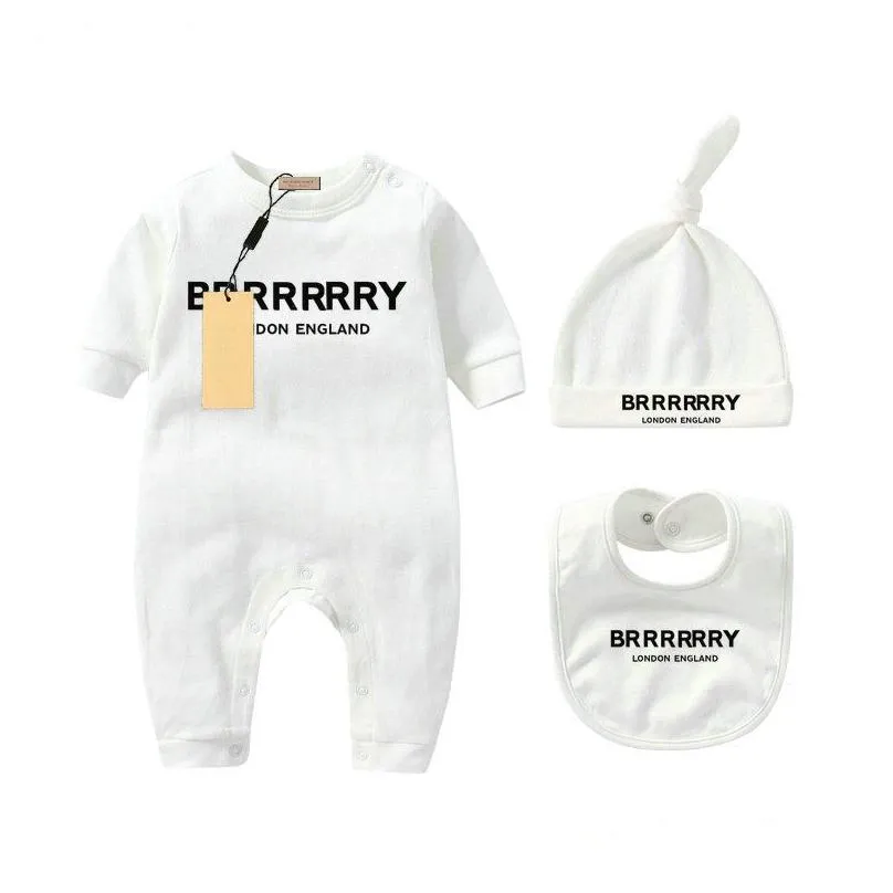 In stock Infant born Baby Girl Designer Brand Letter Costume Overalls Clothes Jumpsuit Kids Bodysuit for Babies Outfit Romper Outfi bib hat 3pc