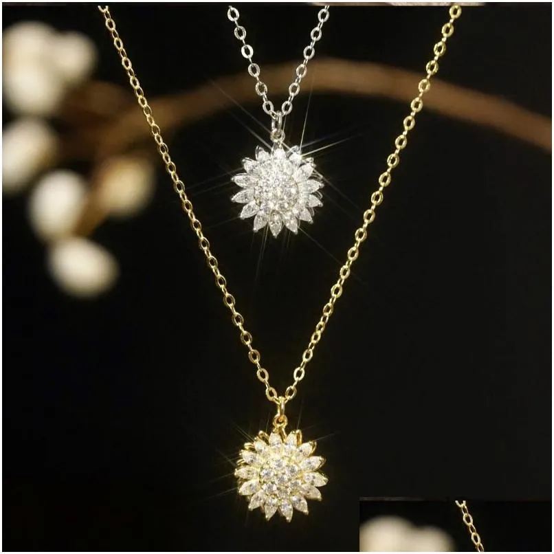 Navel & Bell Button Rings Fashion Rotating Sunflower Necklace Give Creativity 360 Non Stop Pendant Flower Banquet Wedding Jewelry Gif Dhj20