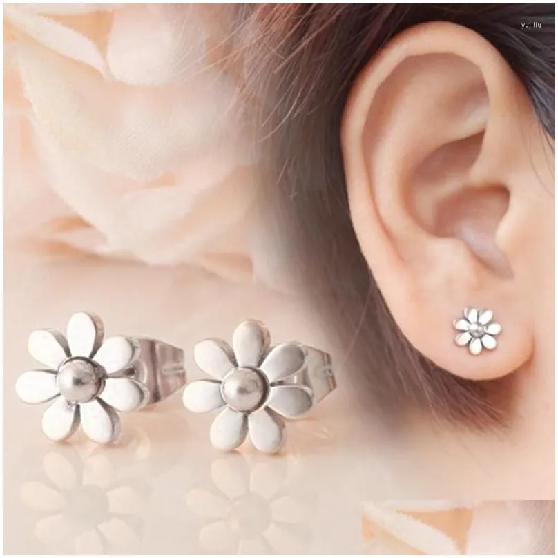 Stud Earrings Huitan Cute Small Daisy Flower Ear Piercing Two Metal Colors Available Delicate For Women Trendy Jewelry