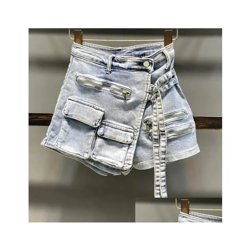 Women`S Shorts Womens Summer Handsome Military Denim Skirts Mti Pocket Aline Loose Wide Leg 230220 Drop Delivery Apparel Clothing Dhu1F