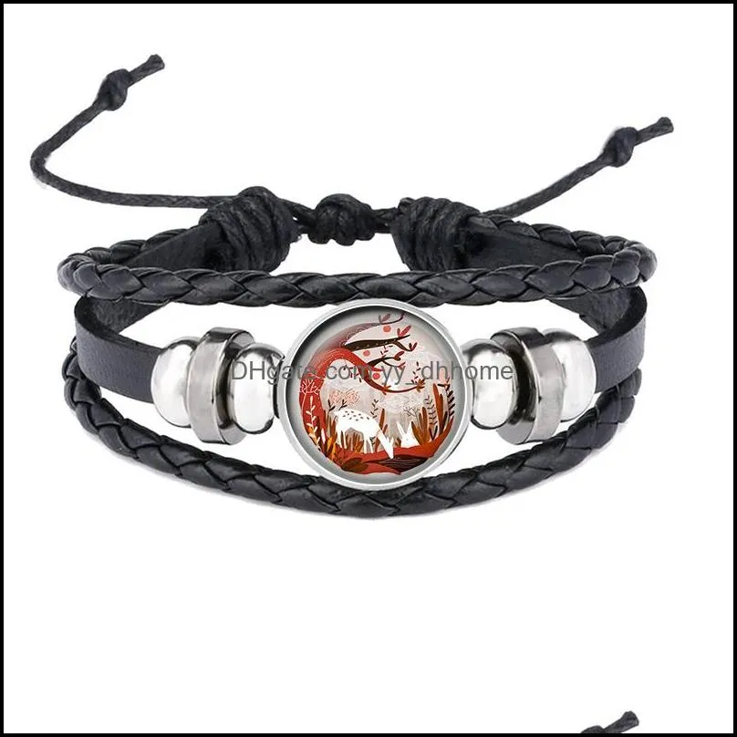Charm Bracelets Colorf Elk Po Black Leather Woven Bracelet Glass Cabochon Handmade Snap Button Jewelry Gift For Men Drop Del Dhgarden Dh0Pr