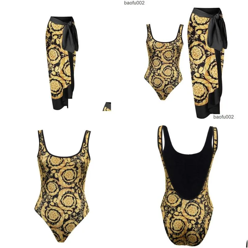 Casual Dresses Female Retro Swimsuit Gold Backless Swimwear Vintage Holiday Beach Dress Designer Bathing Suit Summer Surf Wear Women Beachwear