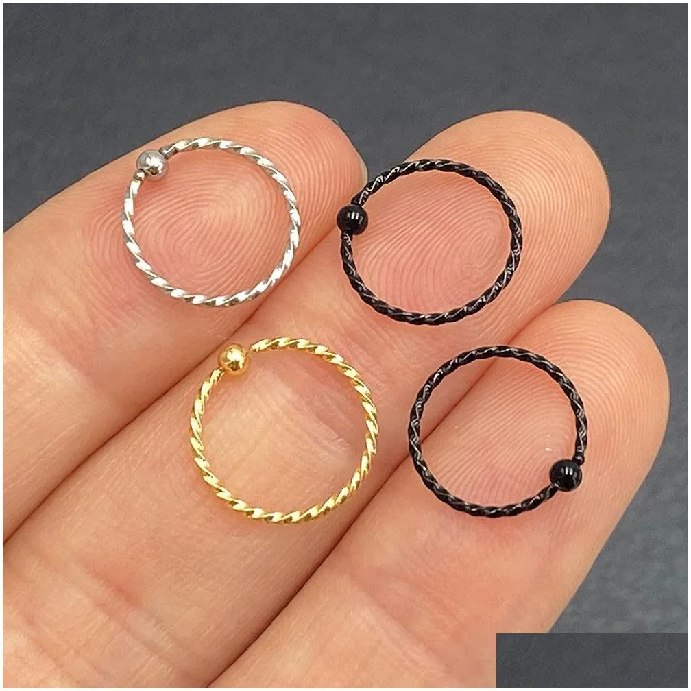 1Pc 6/8/10Mm Stainless Steel Ball Threaded Nose Rings Mixed Color Body Clips Hoop For Women Men Cartilage Piercing Jewelry New