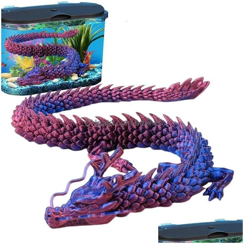 Decorative Objects & Figurines 3D Printed Articated Dragon Chinese Long Flexible Realistic Made Ornament Toy Model Home Office Decorat Dhekm