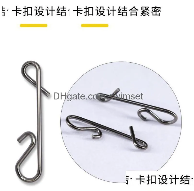 200Pcs/Lot Stainless Fishing Line Knotless Cord Connector Wire Accessories Snap Pin With Knot Tackle Drop Delivery Dhy8T
