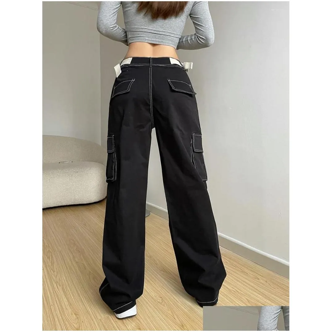 Women`s Pants Summer Street TVVOVVIN Loose Straight Leg Design Large Pocket American Casual Wide 8U5J