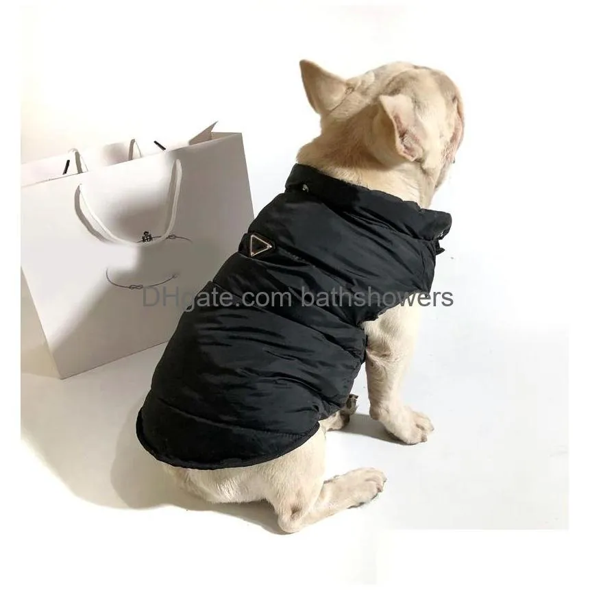 Designer Dog Clothes Winter Coat Warm Apparel Waterproof Windproof Pet Vest Cold Weather Puppy Jacket With Hats For Small Medium Larg Dhsux