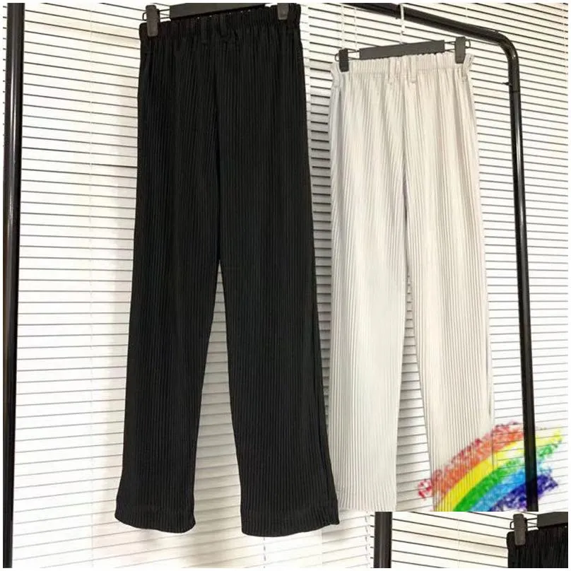 Pleated Sweatpants Men Women 1 high quality Solid Color Joggers Drawstring Streetwear Pants trousers